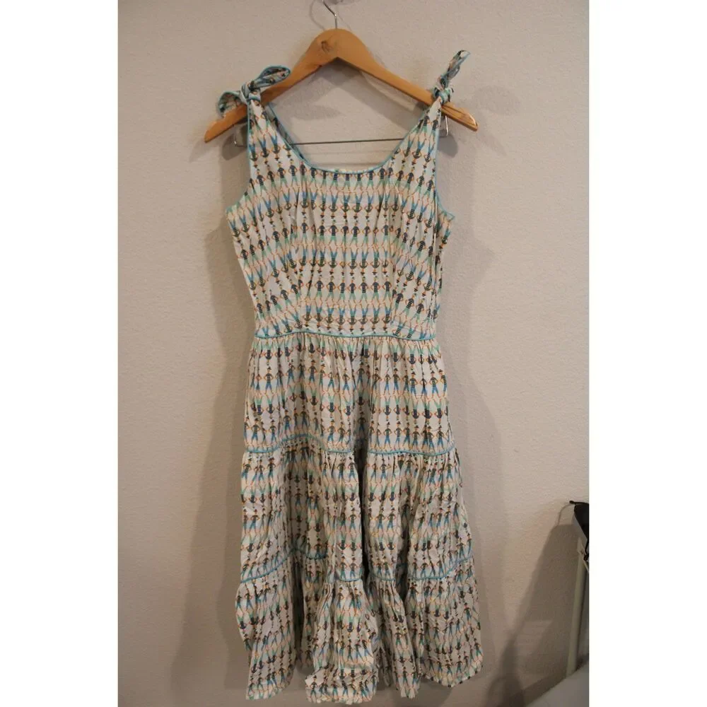 Basila 50's 60's vintage summer tiered dress tie straps fits like small